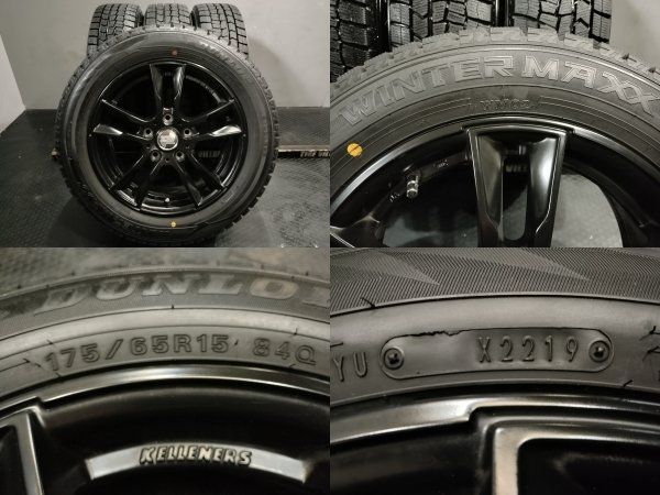 タイヤ走行短め【DUNLOP WM02 175/65R15】スタッドレス【ケレナーズスポーツ 15インチ 5.5J5HPCD112+46】ブラック MINI/F56/F55等 (KTL028)