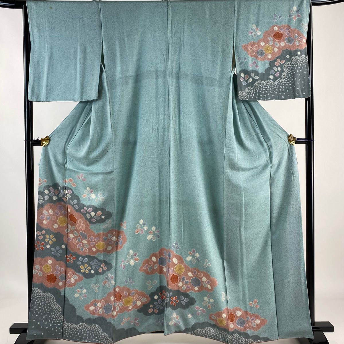 訪問着 身丈159cm 裄丈67cm M 袷 梅 雲文 金彩 絞り 水色 正絹 秀品 一  