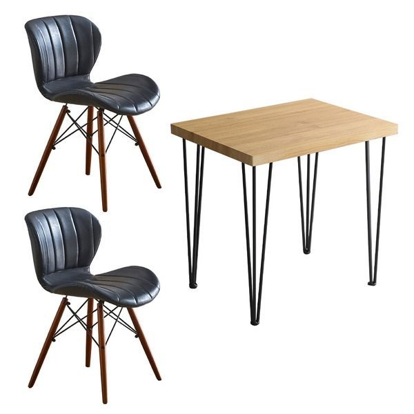 ダイニングチェア ダイニングテーブル 3点セット テーブル幅約75cm：シャビーオーク チェア×2脚：ネイビー 組立品