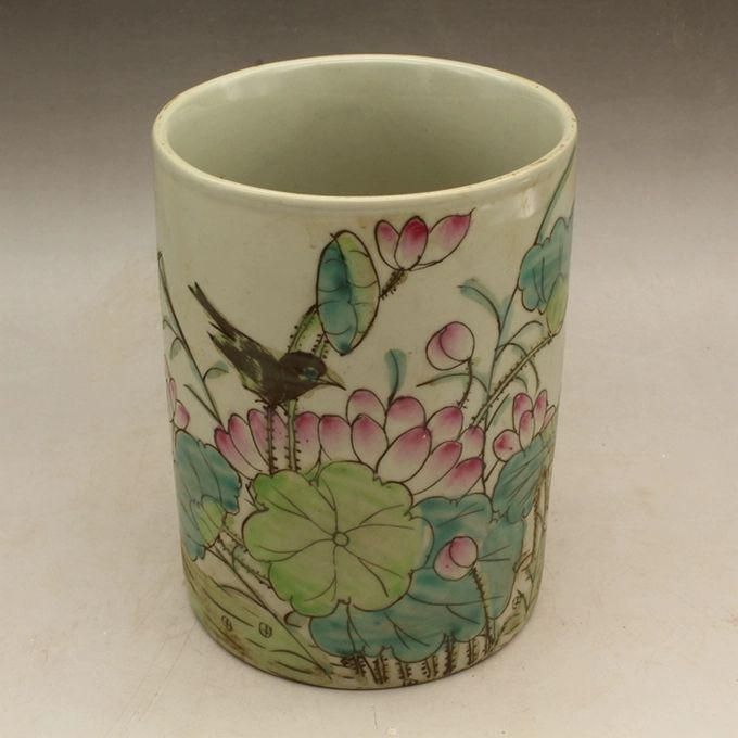 パステル花鳥筆箱 景徳鎮 陶磁器 装飾品 現代工芸品 美術品 置物