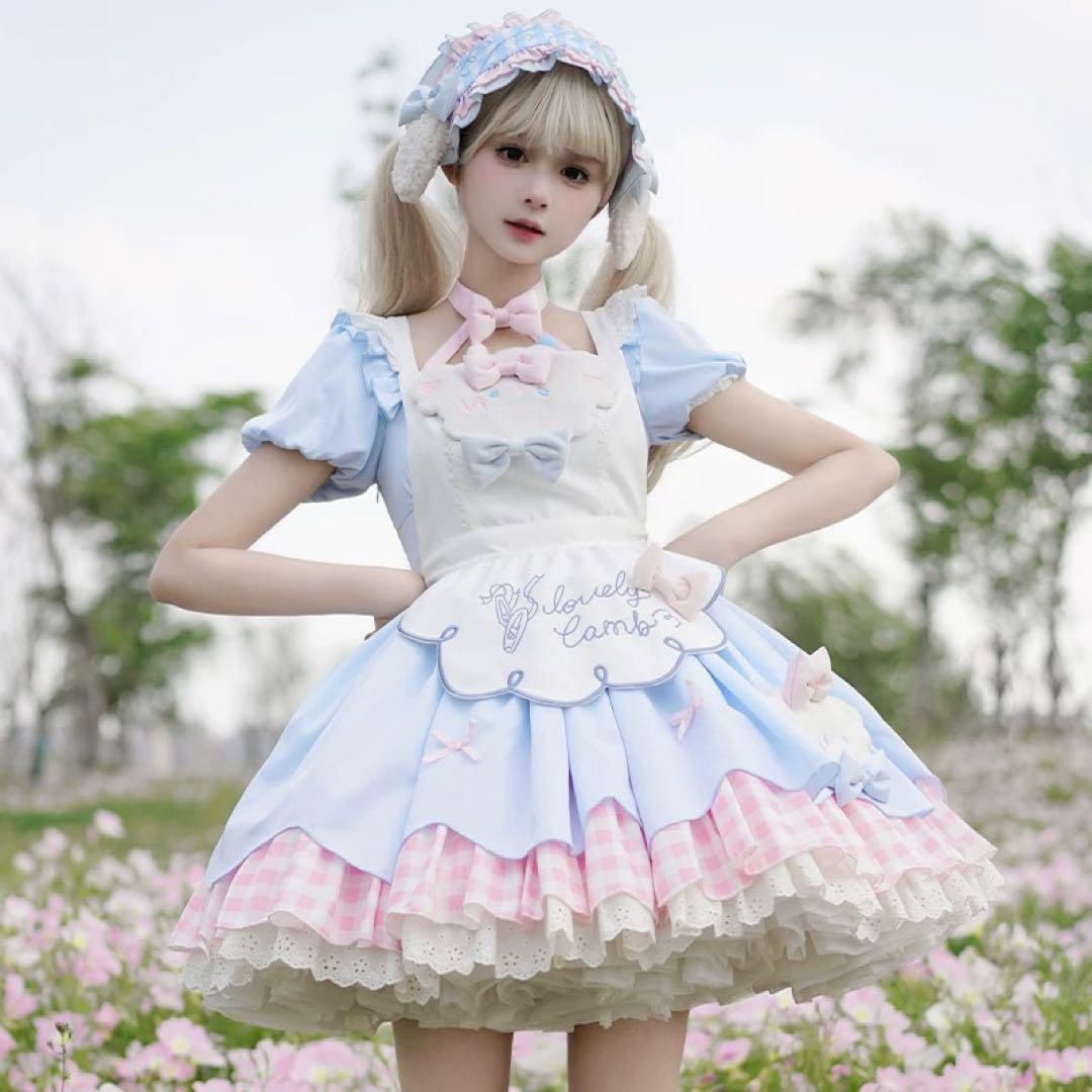 パステルカラーワンピ 水色×ピンクのゆめかわロリータファッション