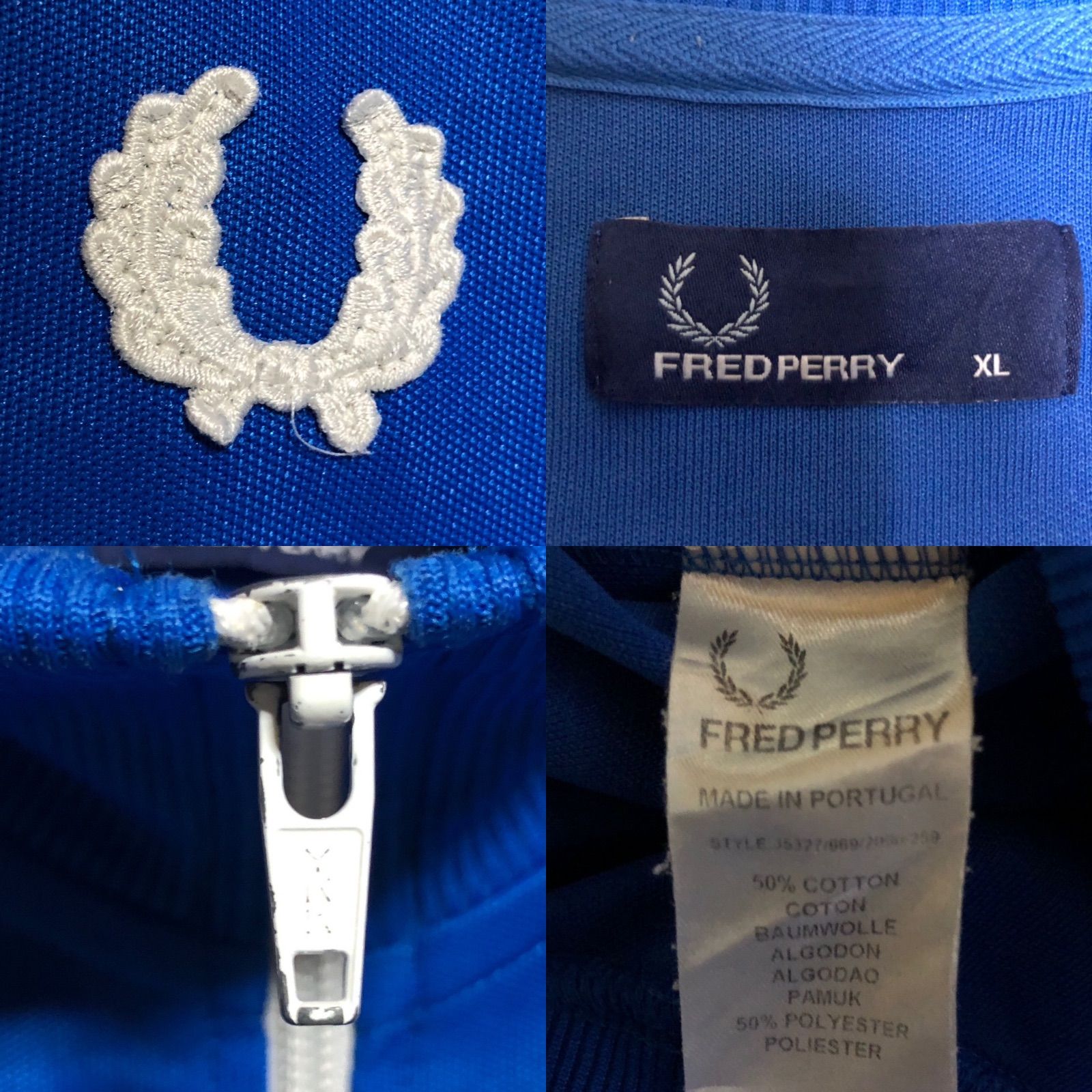 希少カラー青XL⭐️Fred Perry トラックジャケット 刺繍月桂樹 ベロア