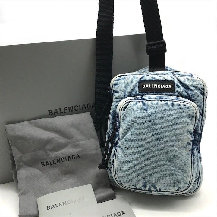 美品 BALENCIAGA バレンシアガ エクスプローラー デニム 斜め掛け