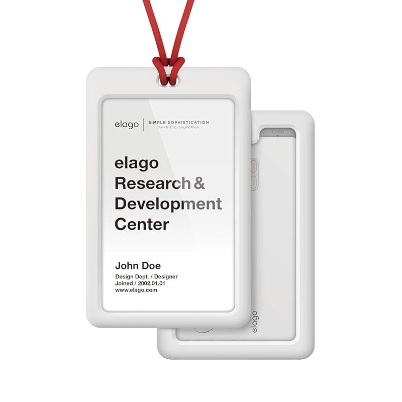 【elago】 ID4 パスケース 縦型 IDカードホルダー シリコン × ポリカーボネート ハード ケース ネックストラップ 付き [ 各種 クレジットカード サイズ/社員証 対応 ] ホワイト/レッド