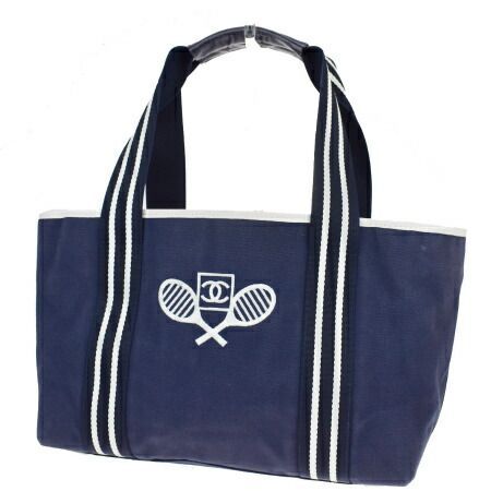 【中古】 シャネルスポーツ CHANEL SPORT トートバッグ ショルダー ハンド ネイビー キャンバス レザー 39BP844