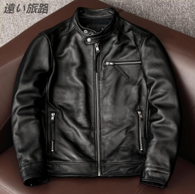 高品質　本革 レザージャケット ライダースジャケット カウハイド　牛革　バイクジャケット　S～6XL(or裏厚めタイプ)選択可能