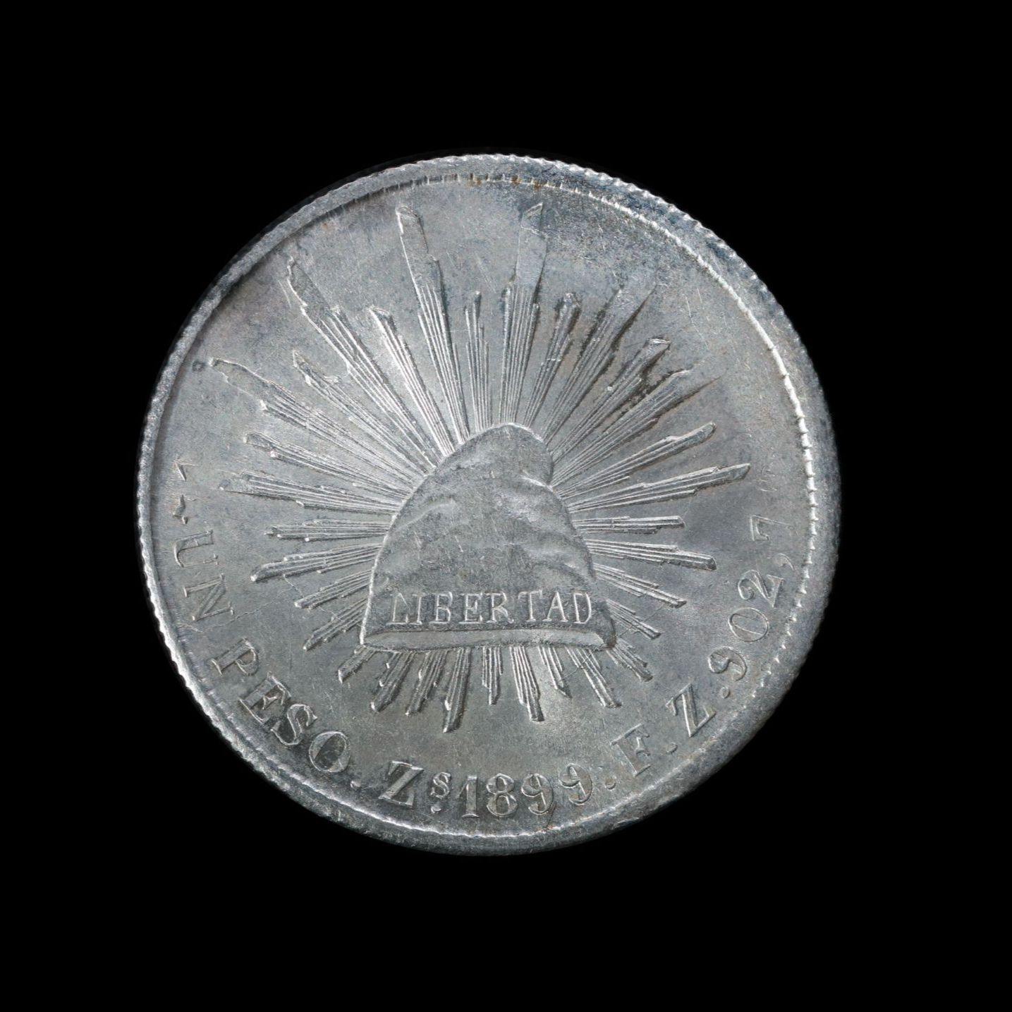 MEXICO メキシコ Peso 自由の帽子 ペソ 近 1899 UNC- 銀貨