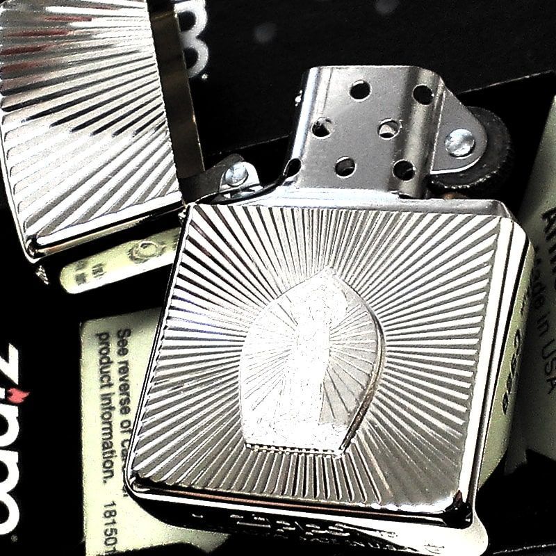 ZIPPO 聖観世音菩薩 アーマー 純銀プレート ジッポ ライター 彫刻 美しい 御守り ホワイトゴールド かっこいい シンプル レディース 高級 おしゃれ メンズ プレゼント ギフト