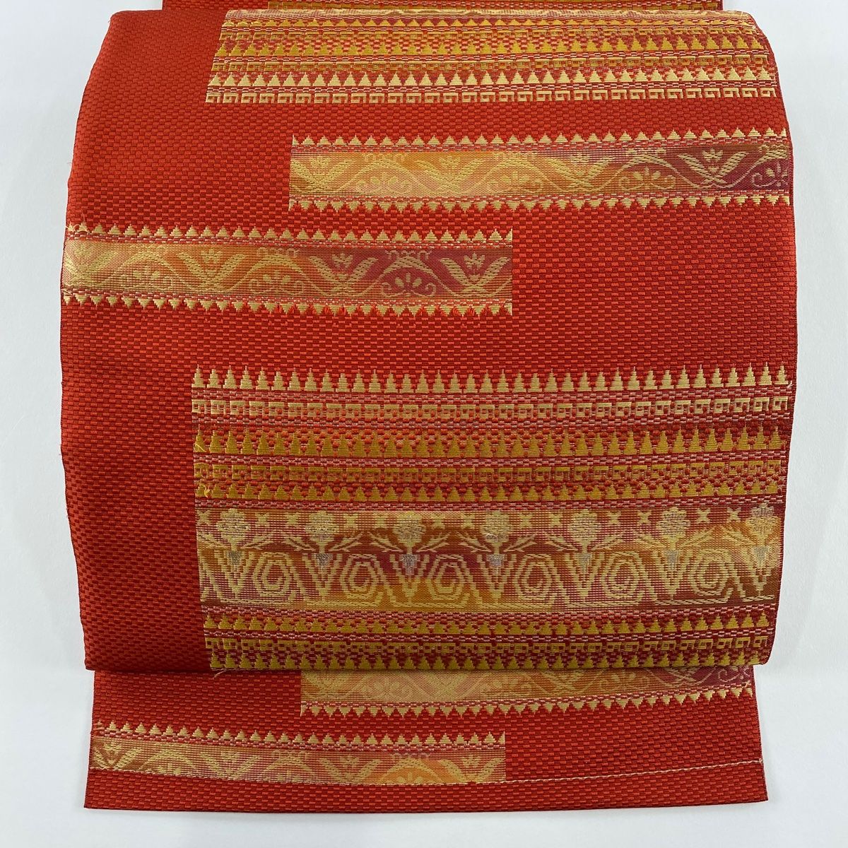 名古屋帯 美品 優品 八寸名古屋帯 松葉仕立て 関西仕立て 幾何学模様