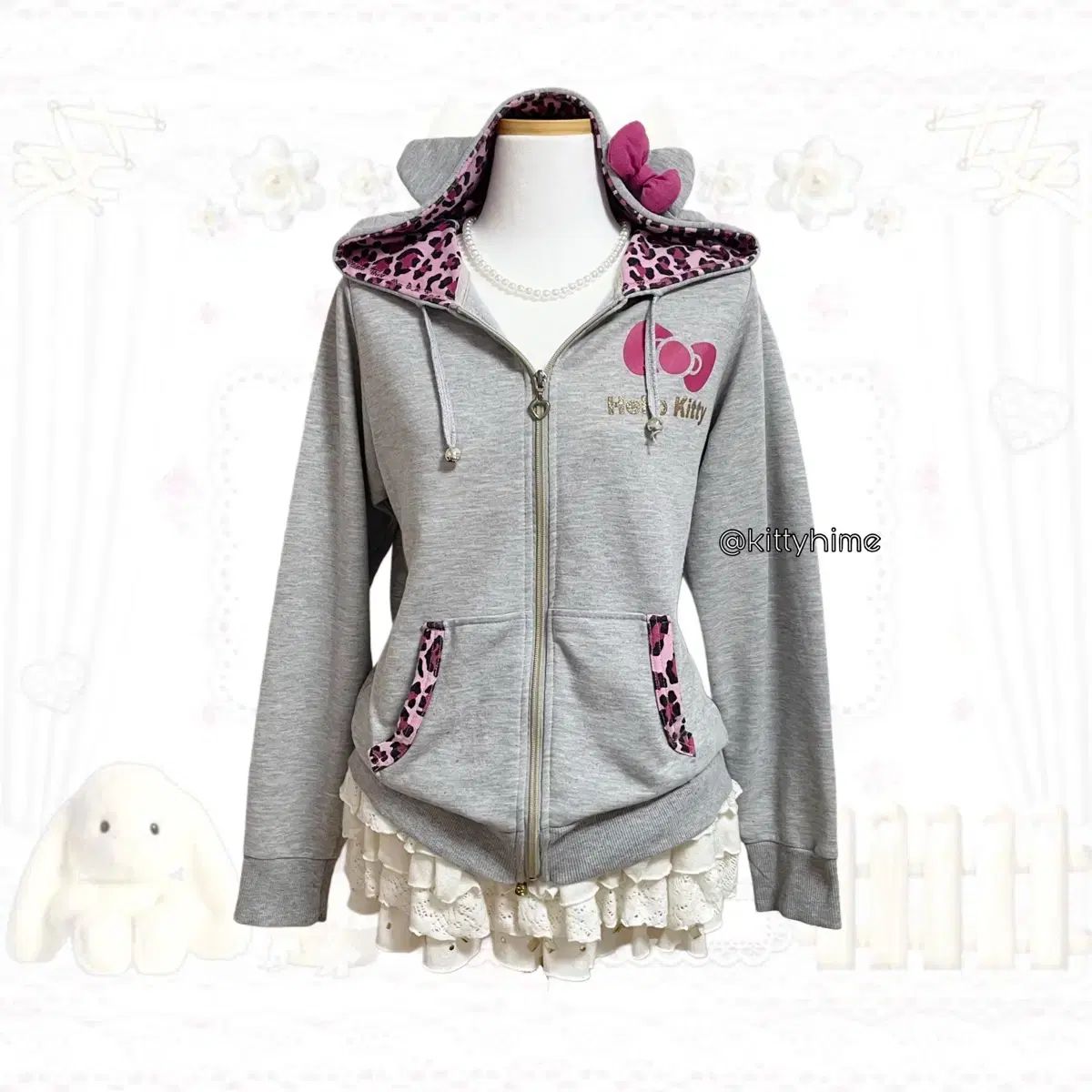 Hello kitty ハローキティ ピンク レオパード フードジップアップ ギャル 姉ギャル 姫