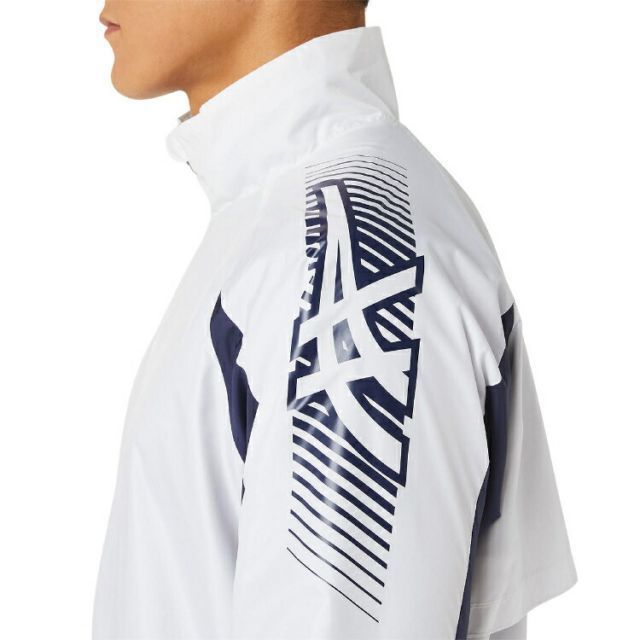 asics アシックス TEAM C WINDREAKER JACKET ブリリアントホワイトxピーコート XL 2031D535 100 | スポーツ メンズ XL ホワイト 白 紺 服 衣類 衣料品ウェア ウエア ウインドブレーカー ブレーカージャケッ