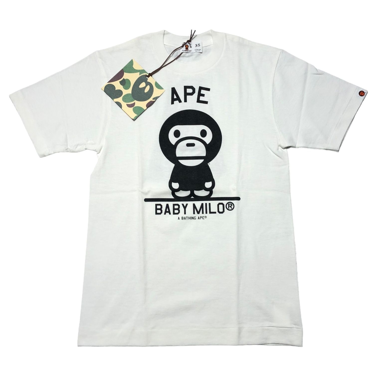 A BATHING APE(アベイシングエイプ) 00's BABY MILO print T-shirt ベイビー マイロ プリント Tシャツ XS  ホワイト×ブラック デッドストック Y2K ミニT チビ - メルカリ