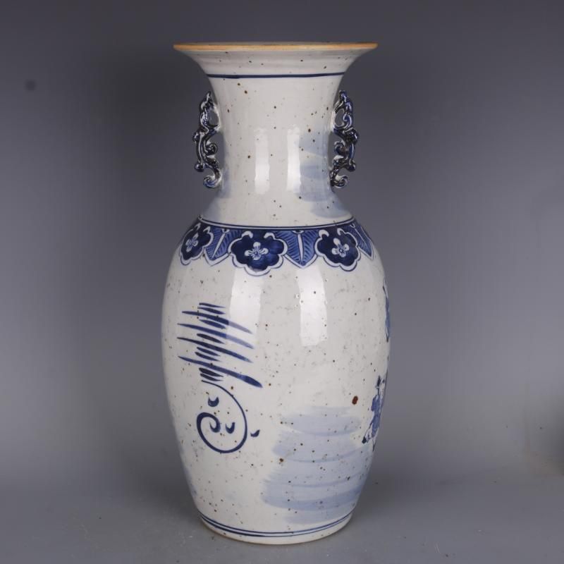 清光緒青花人物紋竜耳賞瓶  陶磁器  現代工芸品 美術品 置物 清光緒青花人物紋竜耳賞瓶 陶磁器 現代工芸品 美術品 置物