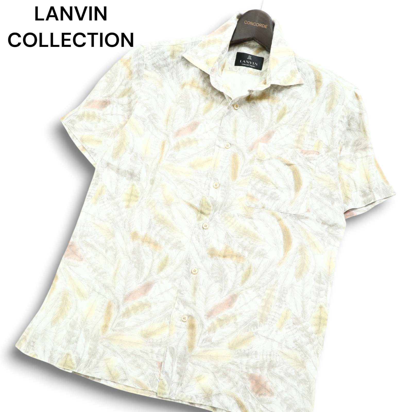 LANVIN COLLECTION ランバン コレクション 春夏 麻リネン100% フェザー総柄 半袖 アロハ シャツ Sz.M メンズ 日本製