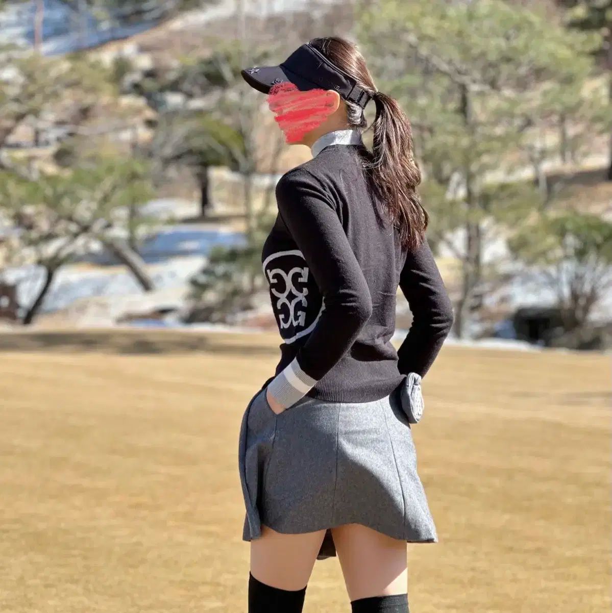 PXG ゴルフウェア セットアップ 黒モノトーン 大人かわいい防寒