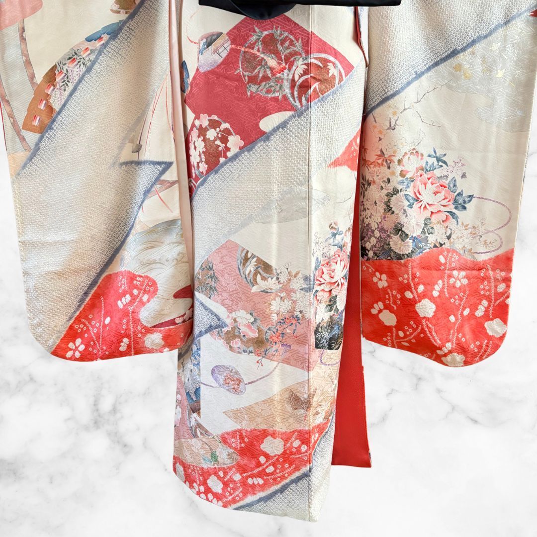 美品 振袖 フルセット 身丈163 正絹 furisode 紅色 刺繍衿 red 絞り 振袖 フルセット 身丈161 furisode 刺繍衿 レトロ