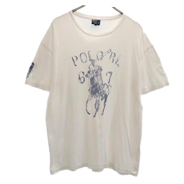 ポロバイラルフローレン プリント 半袖 Tシャツ M ホワイト系 Polo by Ralph Lauren ロゴ メンズ 【中古】  【230628】 メール便可