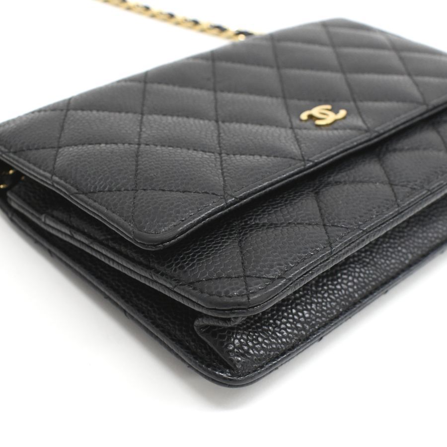 シャネル|チェーン|ショルダーウォレット|バッグ|マトラッセ|キャビアスキン|ブラック|ゴールド金具|CHANEL