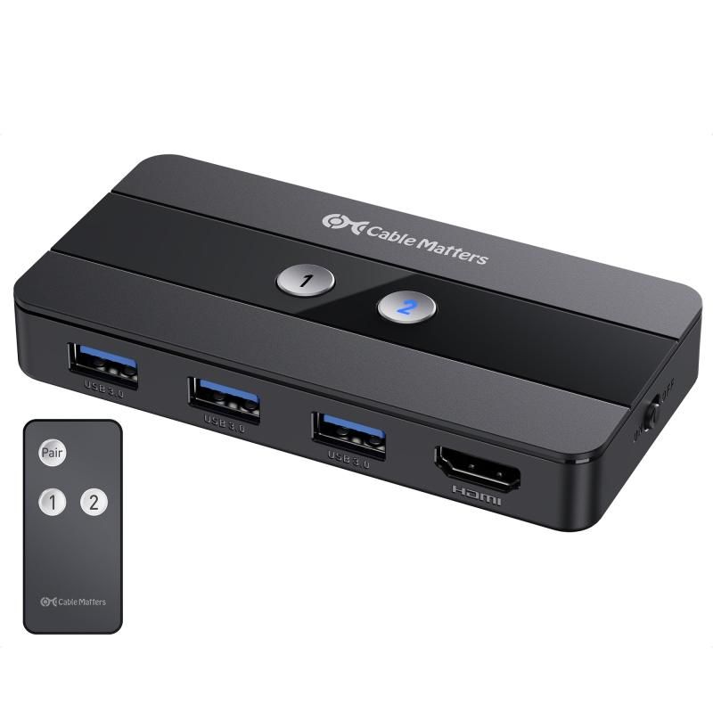 Cable Matters USB 3.0 KVM 切替器 HDMI 4K 60Hz 対応 2台のコンピュータ用 HDMI 切替器 3x USB 3.0ポート 5Gbpsデータ転送 リモコン付き HD