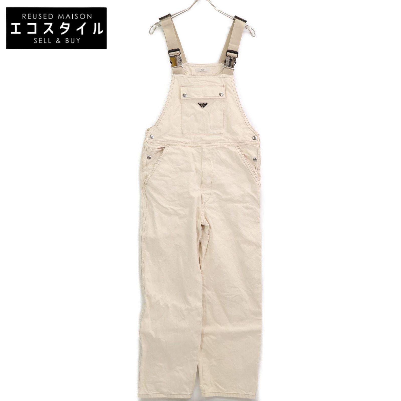 PRADA プラダ 正規 GEZ003 トライアングルプレート デニムオーバーオール 33