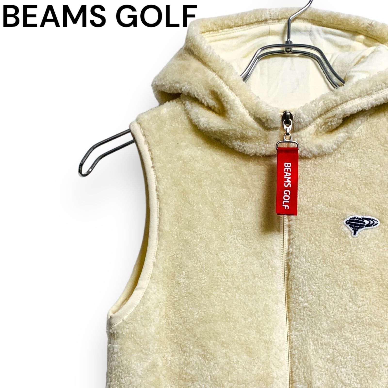 BEAMS GOLF フリース フード付きベスト クリーム色 BEAMS GOLF フリース フード付きベスト クリーム色