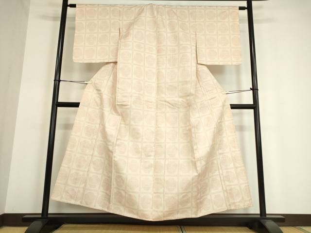 平和屋着物▽上質な紬　単衣　格子花文　正絹　逸品　DAAV5320az 平和屋着物▽上質な紬 単衣 格子花文 正絹 逸品 DAAV5320az