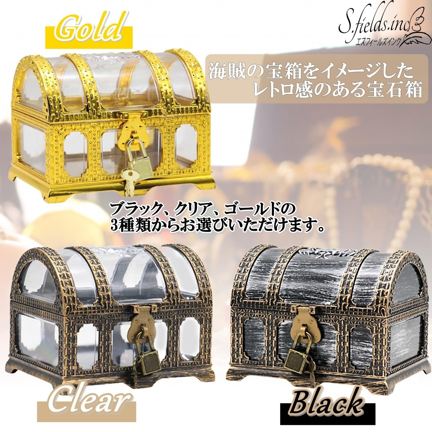 S.fields.inc 宝石箱 ジュエリーボックス 宝箱 海賊 鍵付き