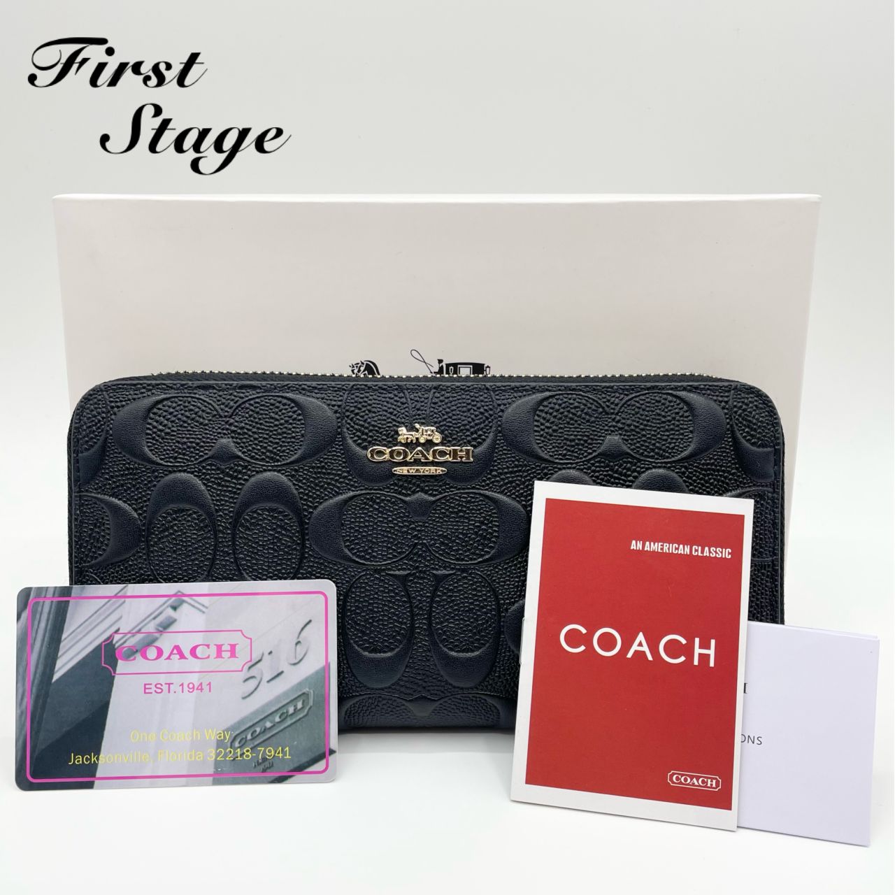 美品✨COACH New York コーチ 長財布 デボスド シグネチャー ラウンド 
