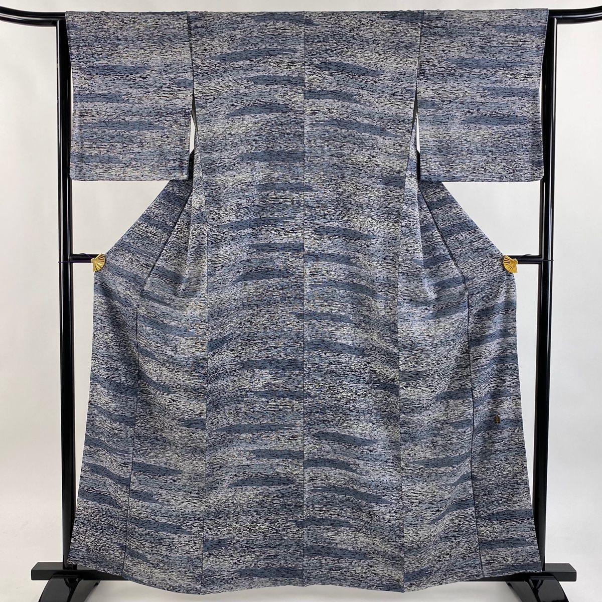 小紋 身丈160cm 裄丈64cm M 袷 落款 幾何学模様 青灰色 正絹 秀品