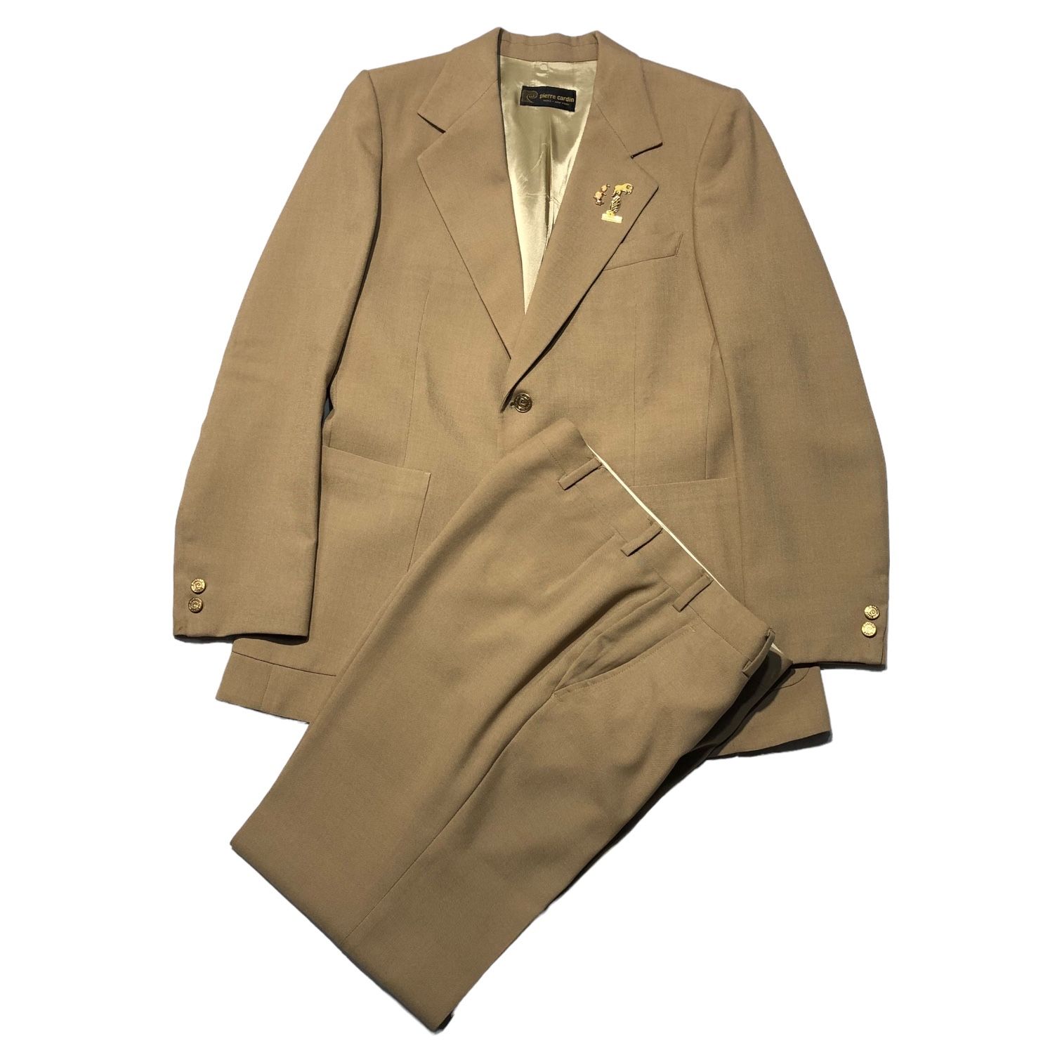Pierre Cardin(ピエールカルダン) 70's gold button blazer setup suit 金ボタン ブレザー セットアップ スーツ M-L程度 ベージュ 70年代 ヴィンテージ テーラード ジャケット セミフレア スラックス
