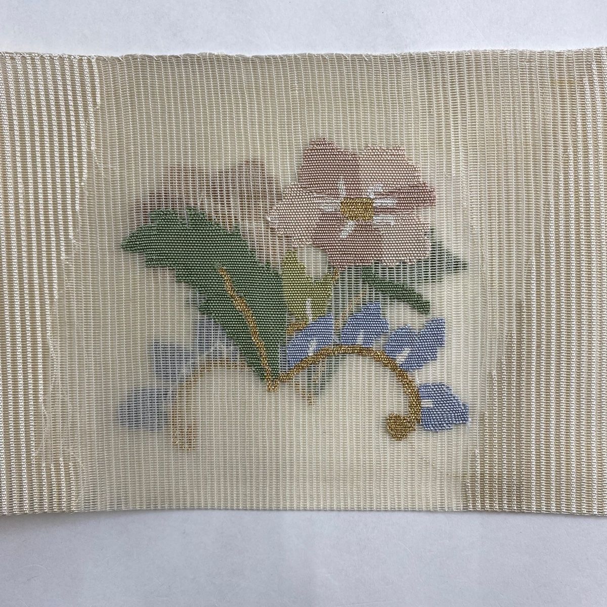 名古屋帯 秀品 夏帯 絽 草花 金糸 ベージュ 正絹 【中古