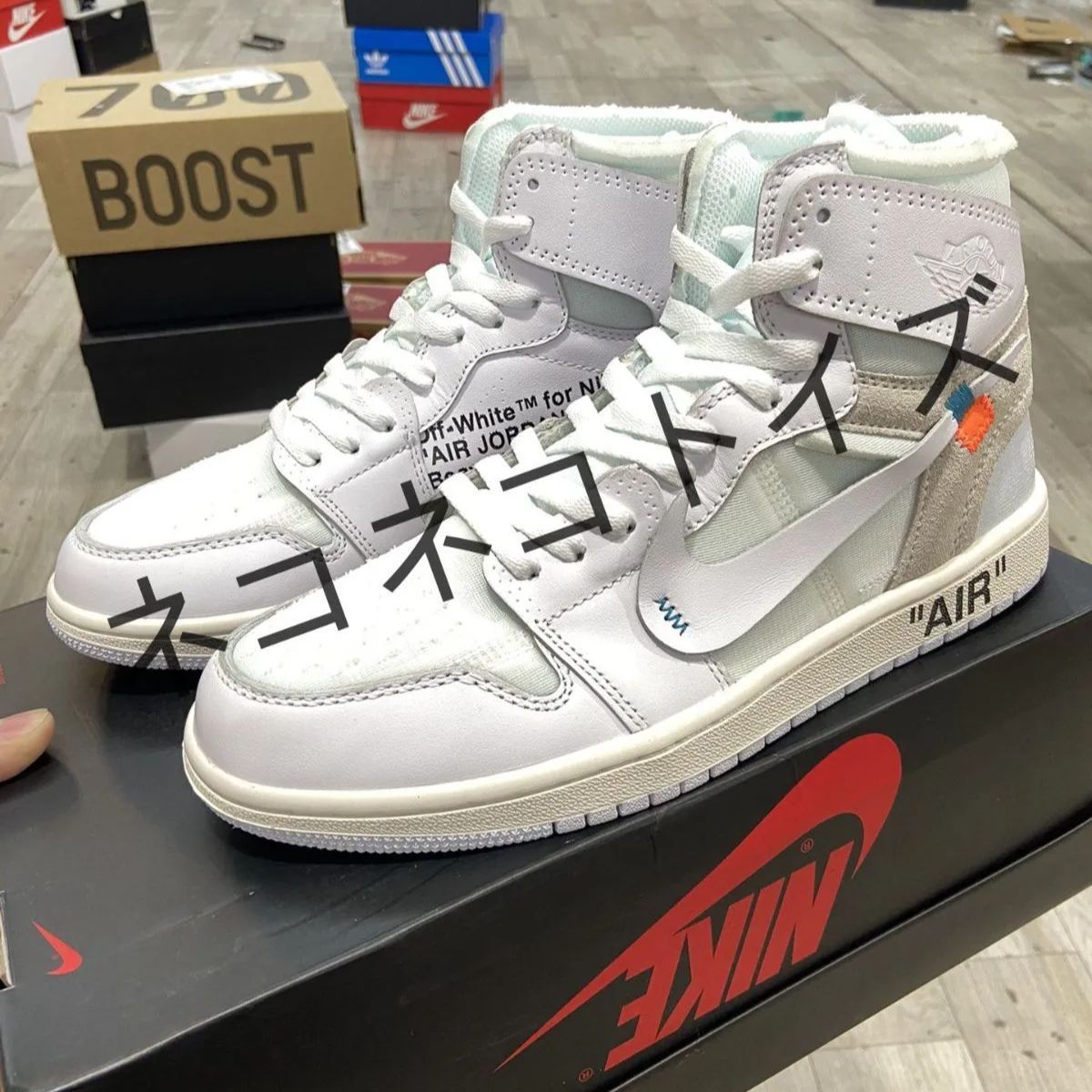 人気 NIKE Air Jordan 1 X OFF-WHITE ナイキスニーカー    レディース メンズ 箱付 白 White