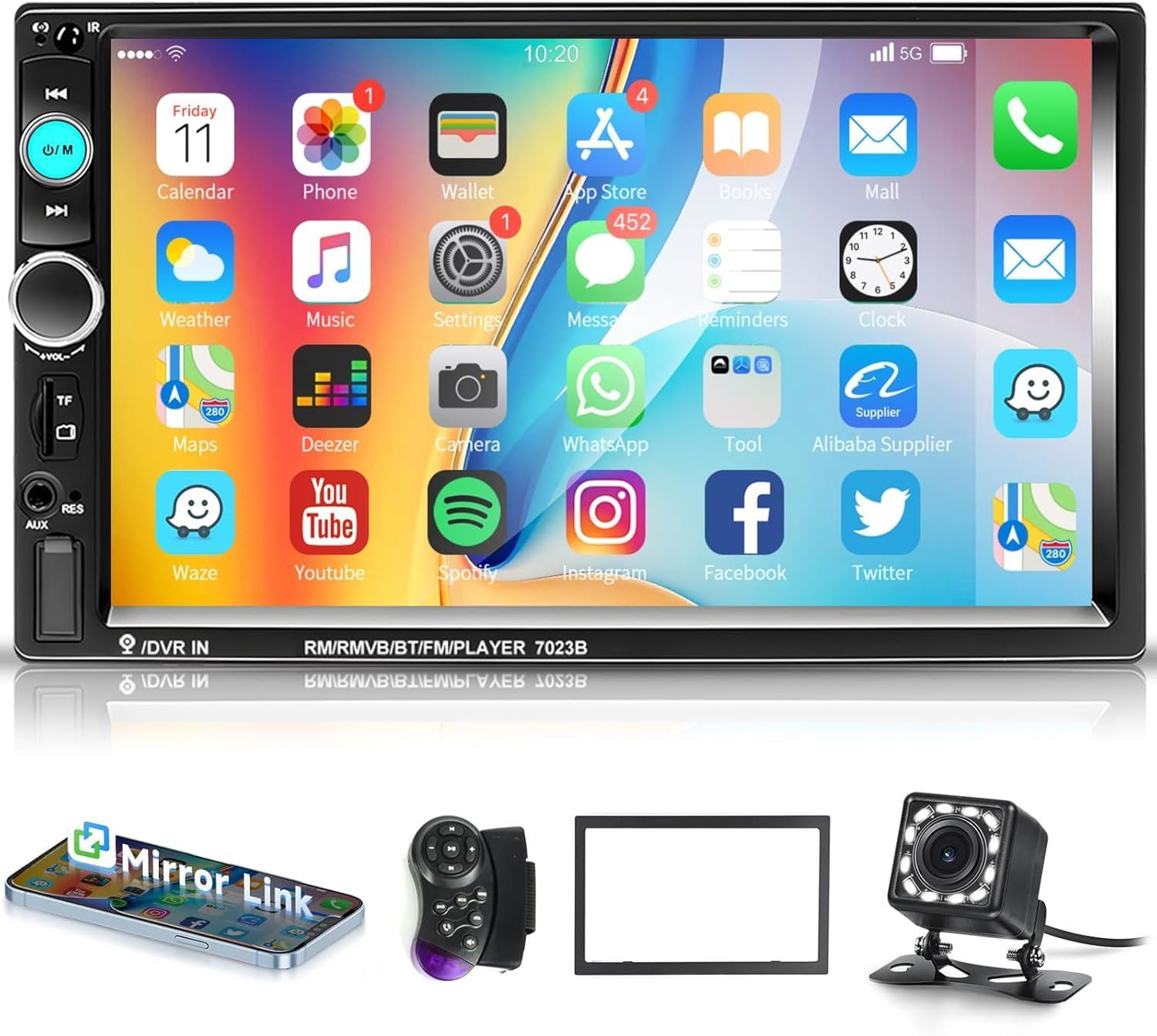 2 Dinカーステレオ Bluetooth 7 インチのタッチ画面 ミラー リンク FMラジオ AUX USB TF ハンドル制御