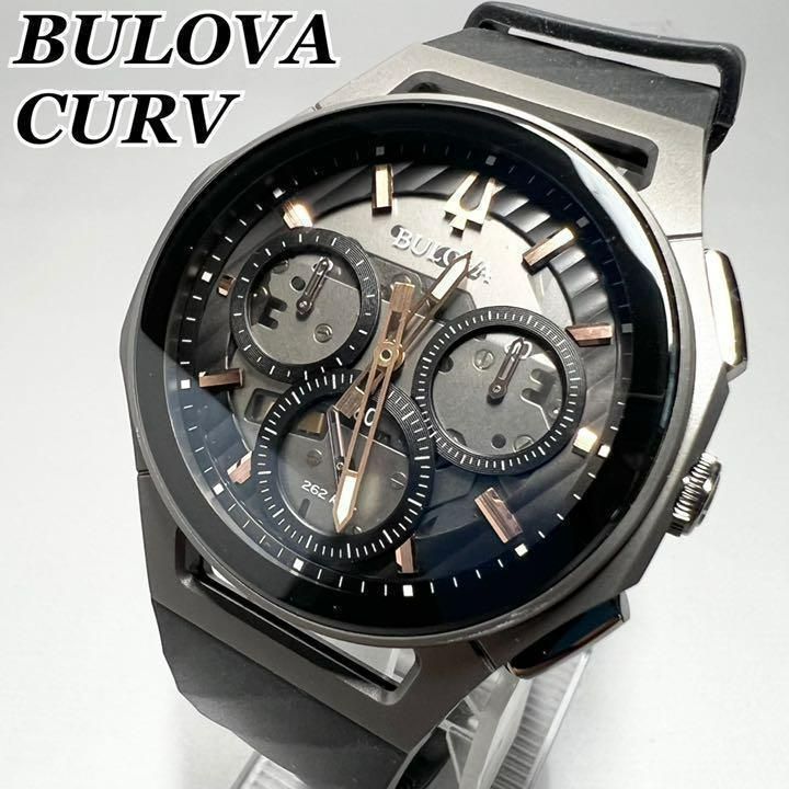 【新品】定価12.5万円 BULOVA/ブローバ カーブ ブラック メンズ腕時計