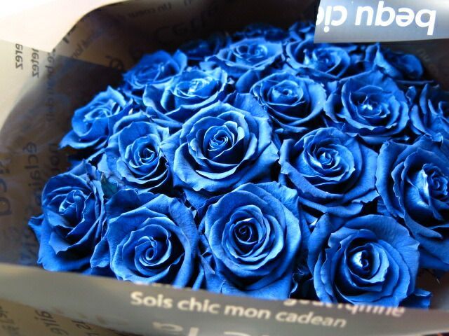 花束 枯れずにいつまでもキレイな青バラ