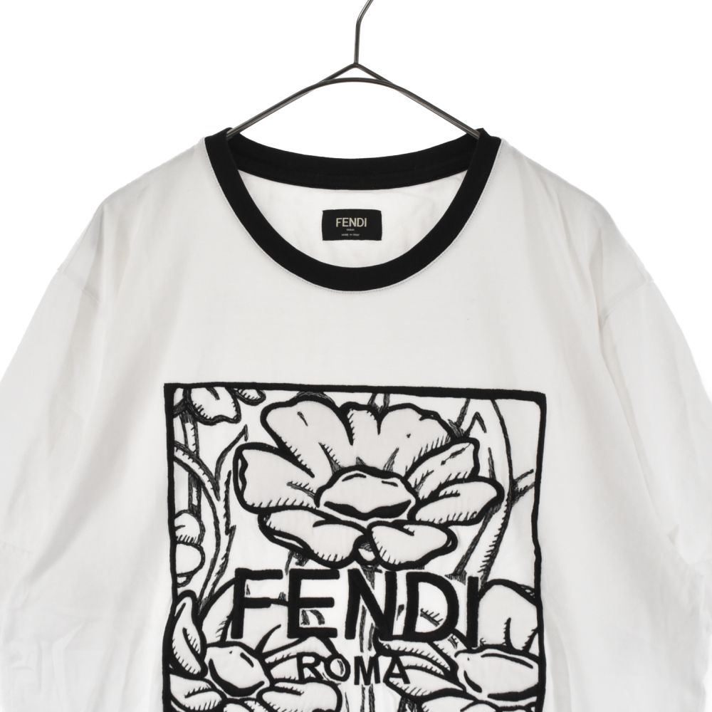 FENDI (フェンディ) CALIFORNIA SKY FLOUR EMBROIDERY TEE FY0936ACNK カリフォルニアスカイ  フラワー刺繍半袖Tシャツ ホワイト - メルカリ