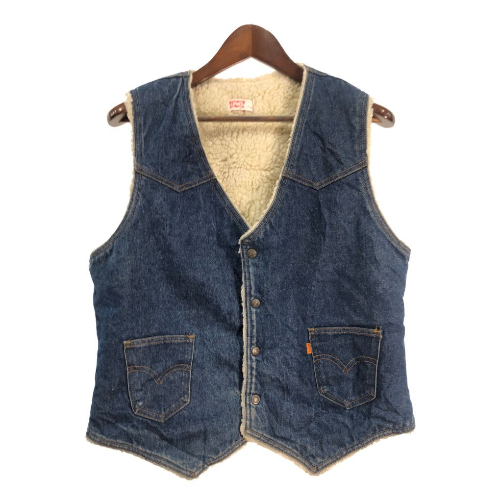 70年代 USA製 Levi's リーバイス 60607 デニム ボアベスト ヴィンテージ オレンジタブ ブルー (メンズ L) 中古 古着 S5946