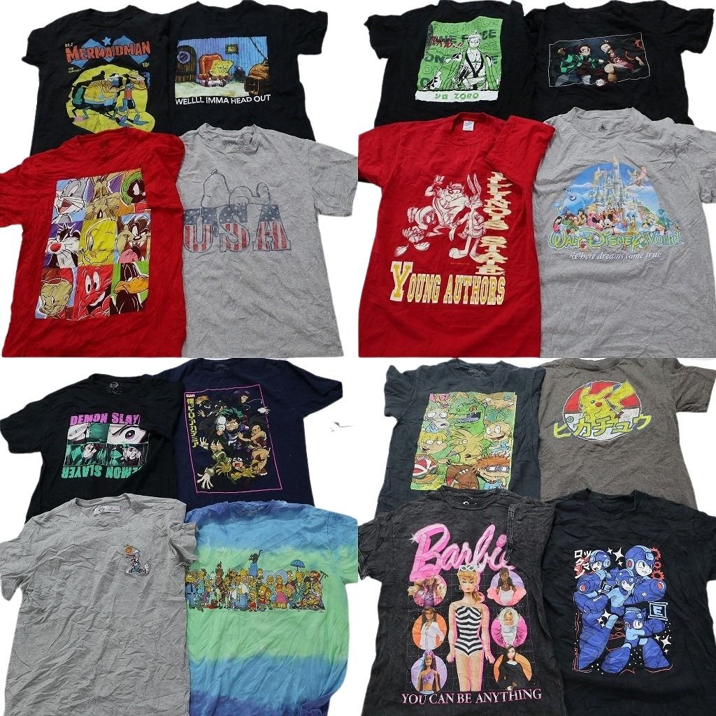 古着卸 キャラクター 半袖Tシャツ 16枚セット メンズ Ｍ ロックマン ピカチュウ スヌーピー シンプソンズ 古着 NA8970