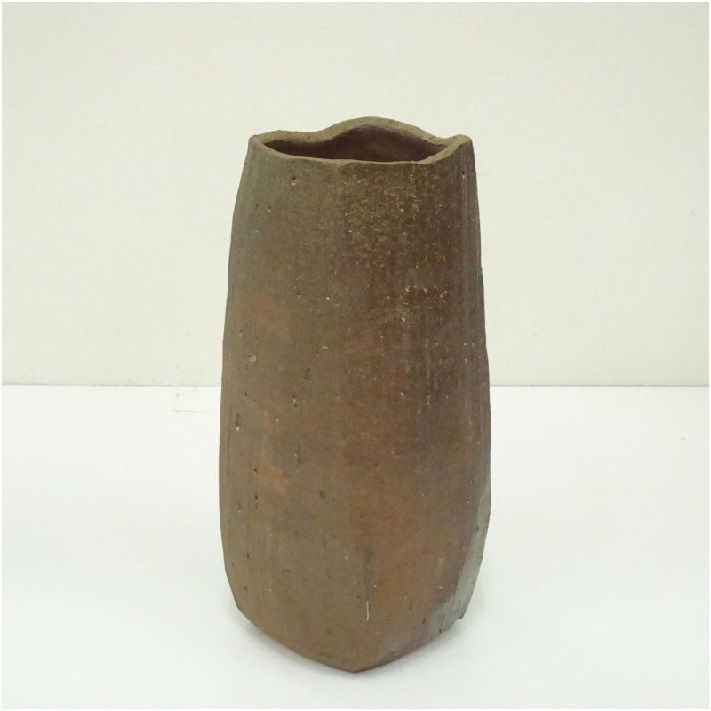 末石泰節 備前焼 窯変耳付花入 合箱合布栞 花器