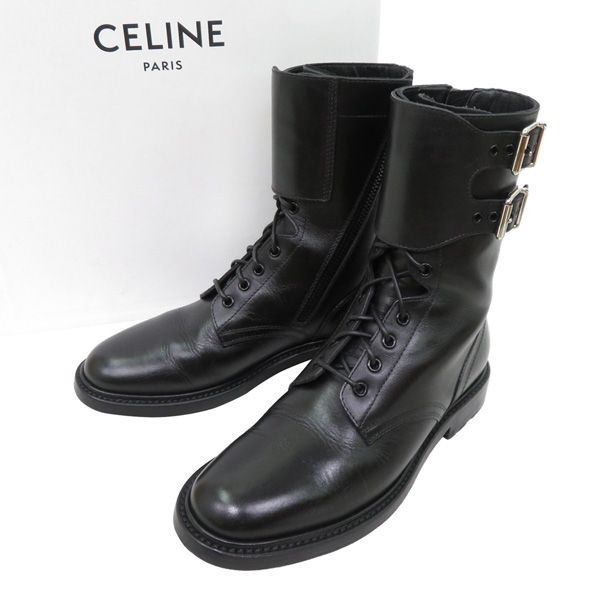 美品 CELINE セリーヌ 2019AW RA02 レザー ダブル ベルト ストラップ レースアップ サイドジップ レンジャー コンバット ブーツ  箱付 46578 - メルカリ