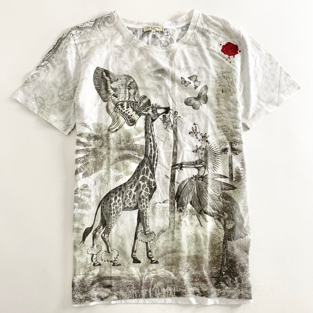 47b11 ETRO エトロ 総柄 Tシャツ 48 ホワイト グリーン カットソー TEE