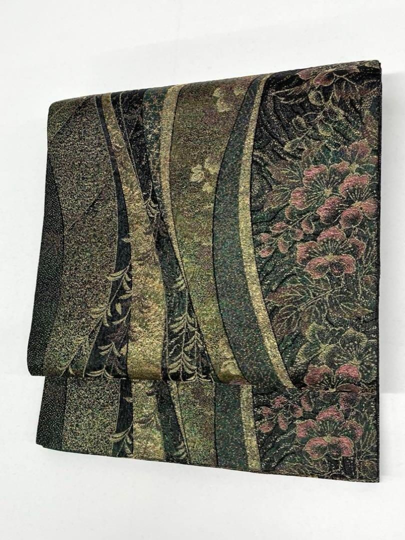 袋帯 キラキラ 花 金糸 正絹 六通 Q1083 【公式通販】