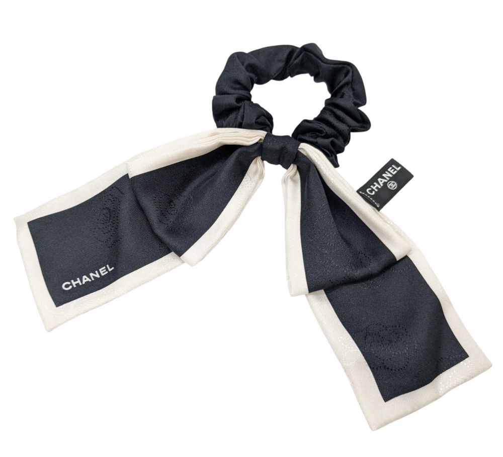 CHANEL シャネル リボン シュシュ シルク ブラック ホワイト