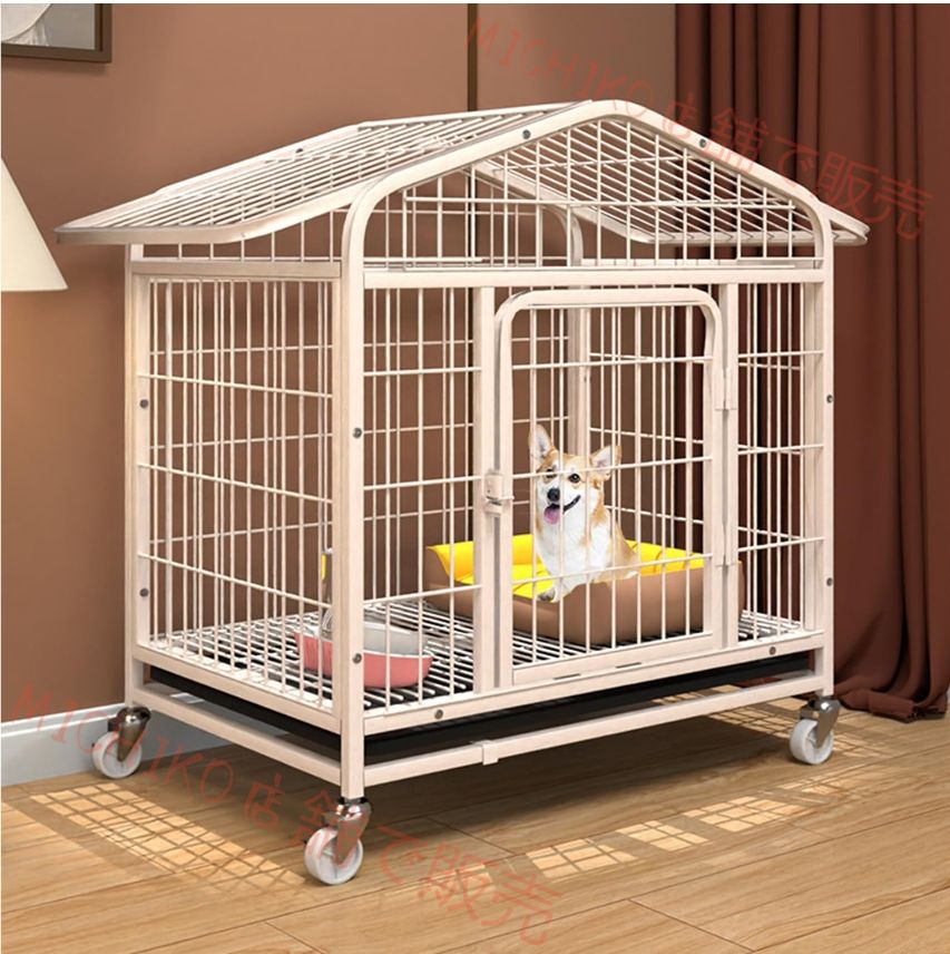 犬ケージ 屋根付き ペットケージ 小型犬|中型犬|大型犬 ドッグクレート カゴ トイレ ノイズ防止 犬用ケージ キャスター付き トレー付き 持ち運び 犬小屋 組立簡単 頑丈 室内 屋外 ウサギ 猫 ペット用品
