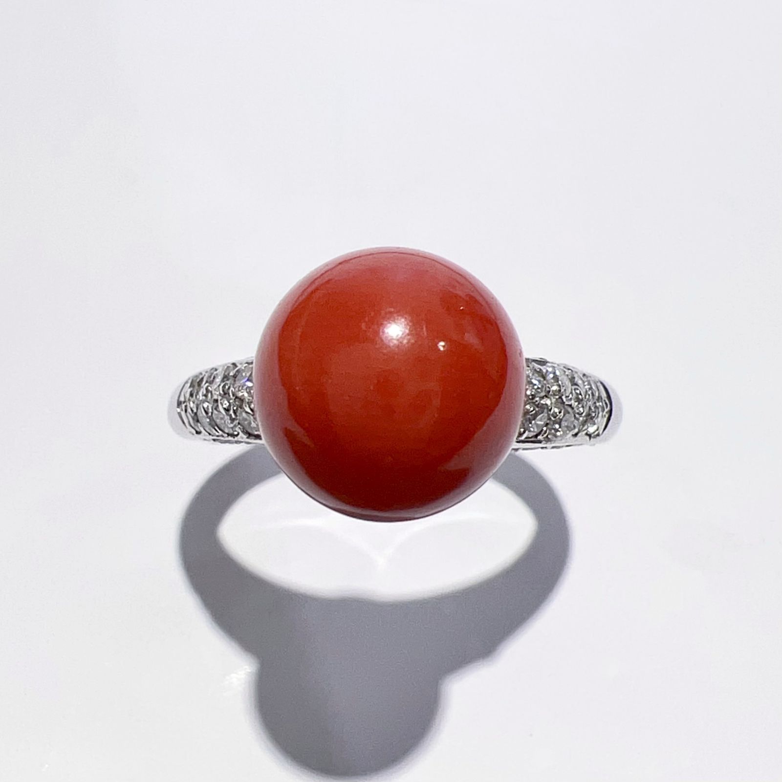 Pt900 天然 珊瑚 サンゴ ダイヤ リング 11.5号 9.2mm D0.034ct 6.0g レディース 指輪 aua72727070912