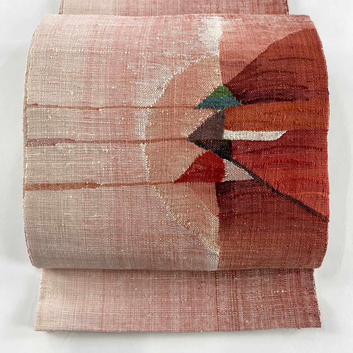 名古屋帯 秀品 証紙 都 八寸名古屋帯 幾何学 ピンク 正絹