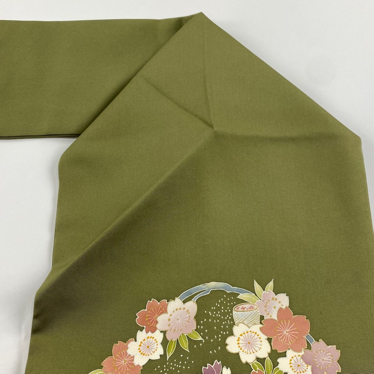 バイセル 着物 美品 名品 訪問着 薄緑 菊 桜 宝尽くし 辻が花柄 金彩 正絹 袷 156.5cm Mサイズ ☆☆☆☆ バイセル 着物 美品 名品 訪問着 青緑 草花 桜 刺繍 正絹 袷 身丈156cm