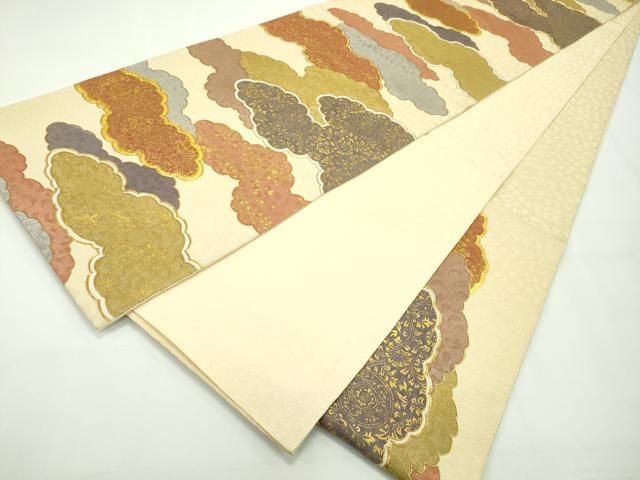 平和屋本店■極上　六通柄袋帯　駒刺繍　雲取り吉祥草花文　金彩　逸品　CZAA2124s5 平和屋本店□極上 六通柄袋帯 駒刺繍 雲取り吉祥草花文 金彩 逸品