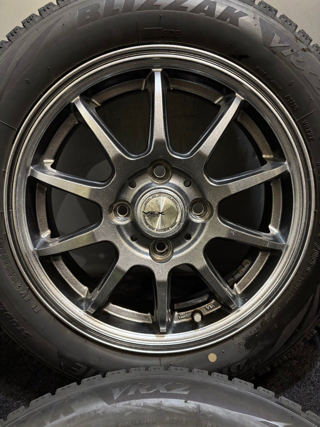 155|65R14 BRIDGESTONE|VRX2 21年製 V.E.X 14インチ 4.5J 45 100 4H スタッドレス 4本 N-BOX スペーシア タント 2-K430