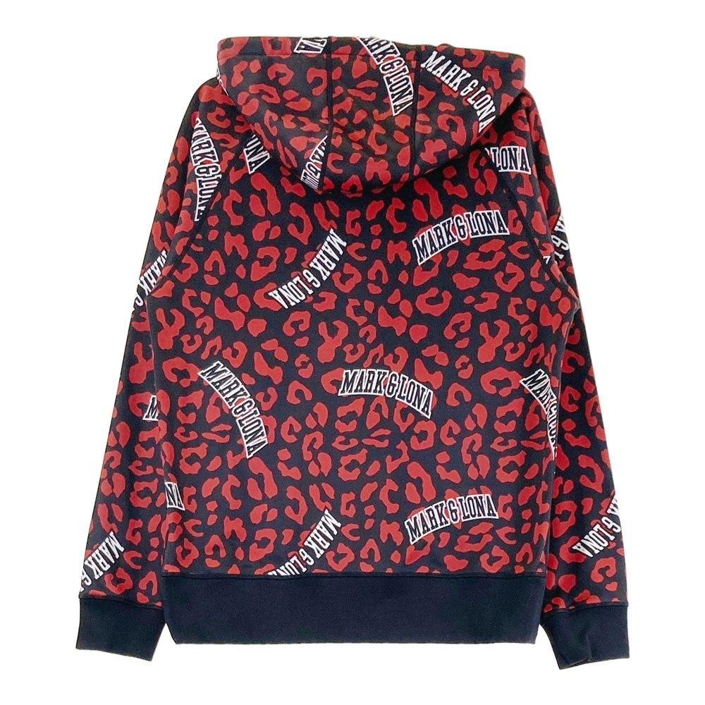 サイズ L MARK-LONA マークアンドロナ フード付 ジップジャケット 裏起毛 ロゴ×レオパード柄 ブラック系 240101539747 ゴルフウェア メンズ ストスト